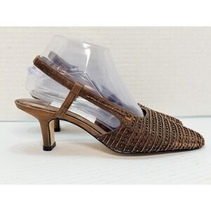 Dolce by Pierre Eleganza Women's Bronze‎ Beaded Slingback Heels Size 7.5M